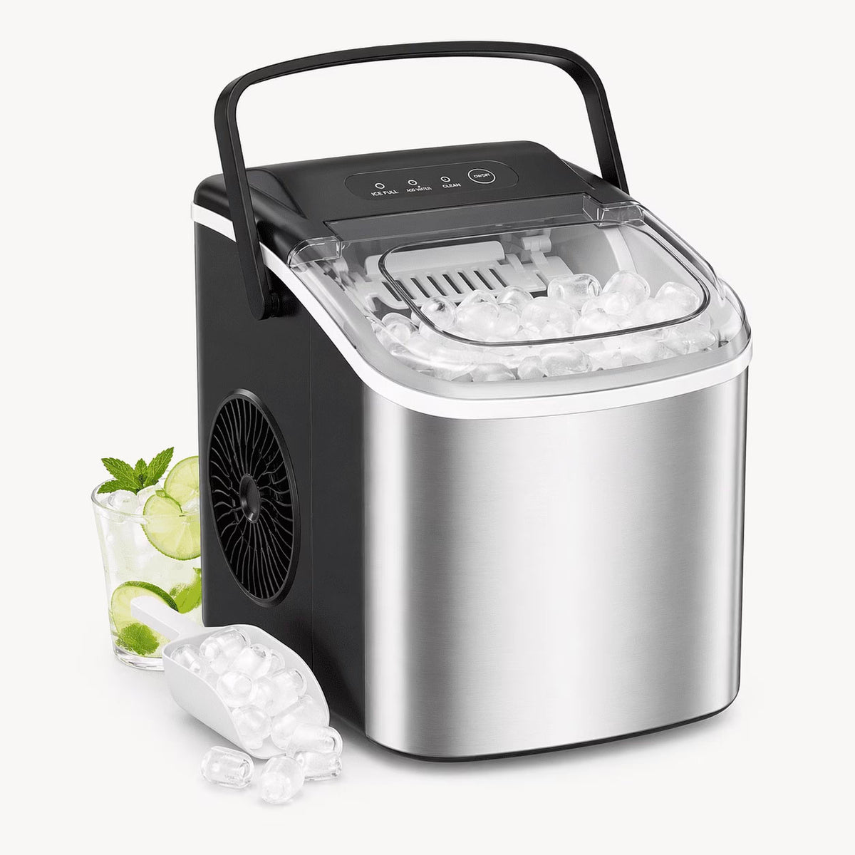 Countertop Ice Maker, Self-Cleaning Portable Ice Maker Machine, 26.5Lbs/24H Fast 9 Cubes/6Min, with Handle and Ice Scoop, Black for Home Kitchen Bar Camping