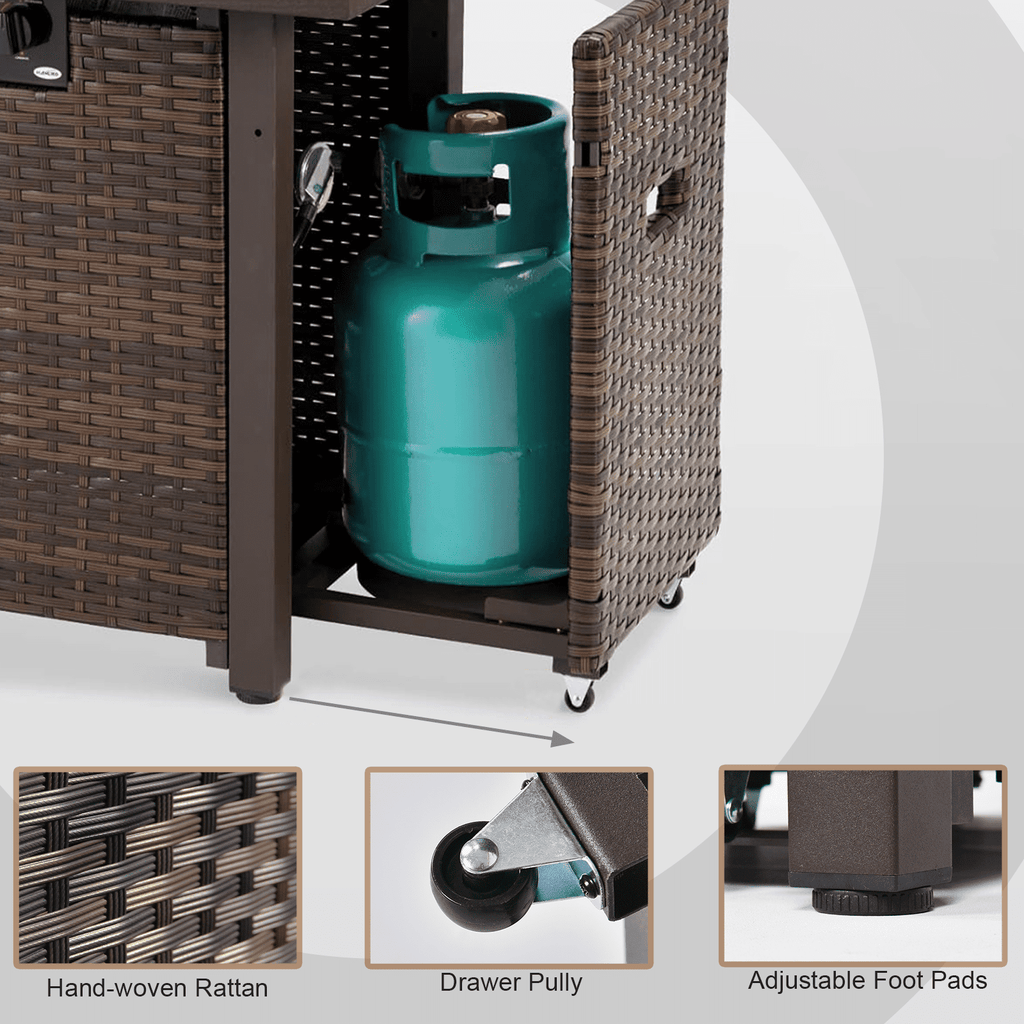 TANGJEAMER42" 55,000 BTU Outdoor Propane Fire Pit Table with Tempered Glass Beads – Hand-Woven Rattan Design with Pull-Out Drawer & Protective Lid