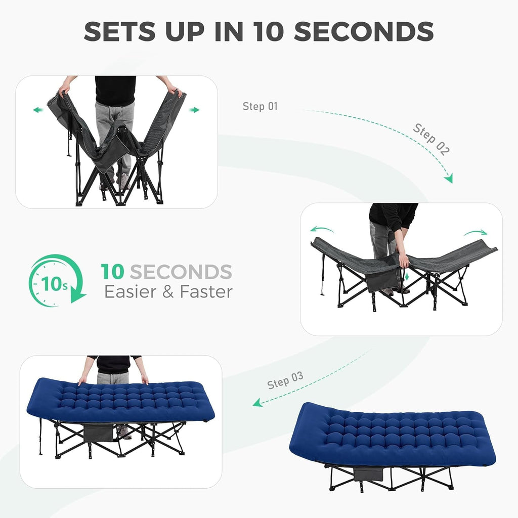 Folding Camping Cot with 2 Sided Comfort Mattress, 75*28 inch Double Layer Oxford Fabric Folding Bed, Portable Sleeping Bed Cot for Camp Office Nap Beach Travel