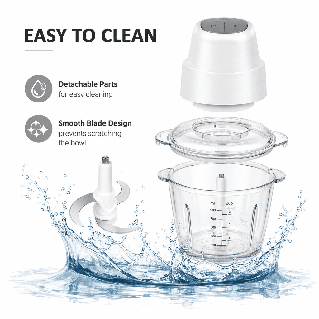 Hicloud White Mini Food Processor, 3 Cup Electric Meat Vegetable Chopper, Constant Speed Control Small Food Grinder for Garlic Onion Baby Food