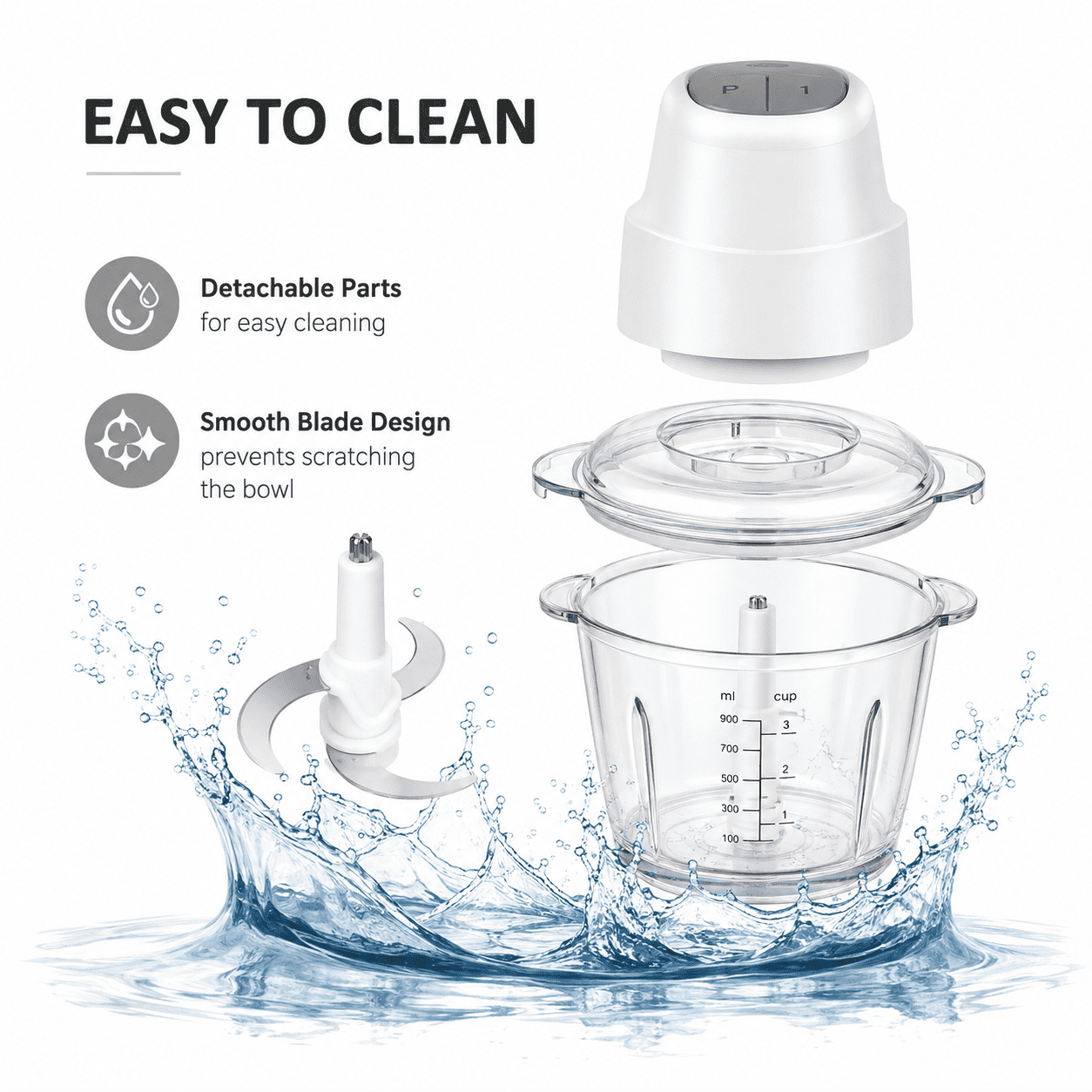 Hicloud White Mini Food Processor, 3 Cup Electric Meat Vegetable Chopper, Constant Speed Control Small Food Grinder for Garlic Onion Baby Food