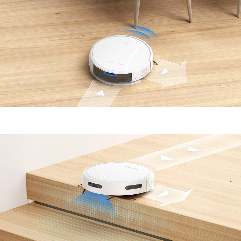 PrettyCare C2-v2 Robot Vacuum and Mop Combo Cleaner, 3-in-1, 8000Pa Suction, 5200mAh Battery, White