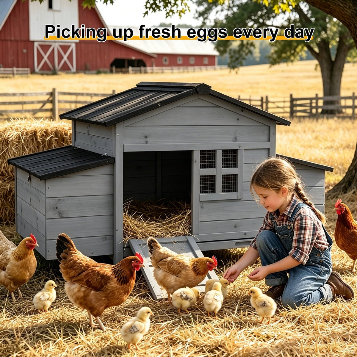 Gaildon Double-Egg-Box Chicken Coop for 2-4 Chickens, Weatherproof Chicken House Poultry Cage with Nesting Box for Outdoor Backyard, Grey