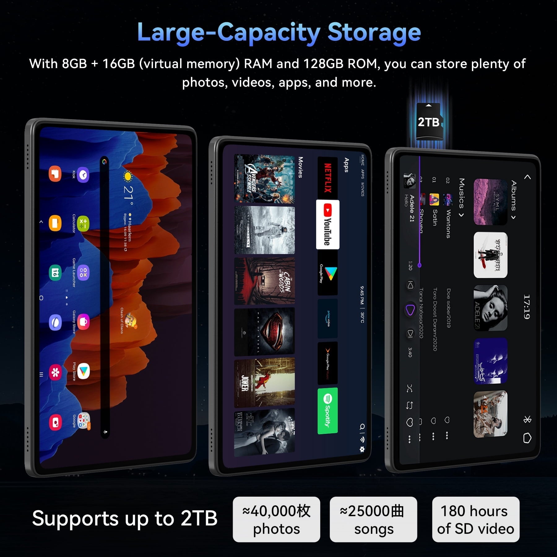 Tablet 2026 Android 16 AI Tablet with Gemini AI, 11 Inch FHD Display, 24GB RAM 128GB ROM /2TB TF, T7250 CPU+13MP Camera, 8000mAh, Widevine L1, 2 in 1 Tablets with Keyboard Mouse Stylus, Blue