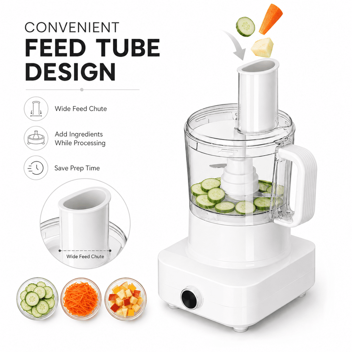 Hicloud Multifunctional Food Processor with Blender, Grinder, Chopper, Slicer, Shredder and Dough Blade, All-in-One Kitchen Prep System for Vegetables, Meat, Smoothies, White