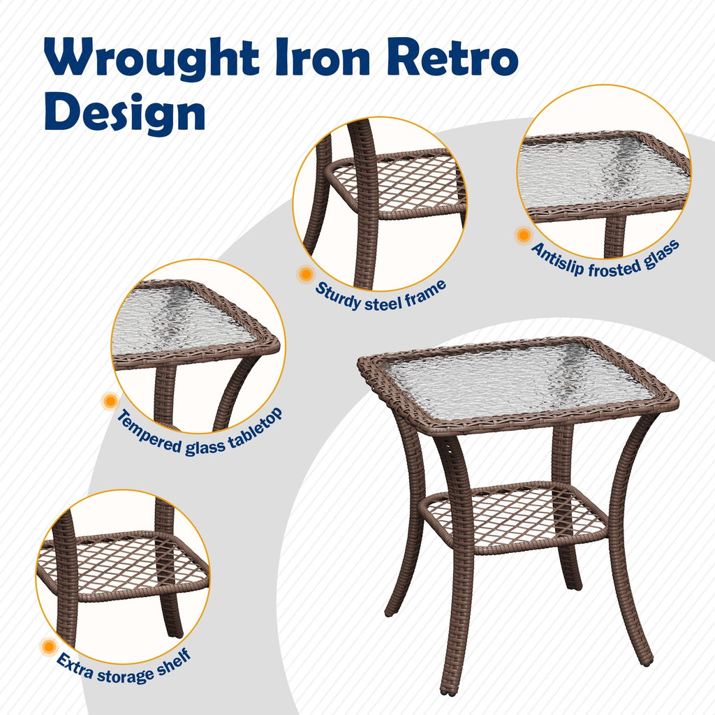 Outdoor Rocking Chairs Set of 3, Wicker Patio Furniture with Thickened Cushions and Table for Porch，350lbs Weight Capacity(Red)