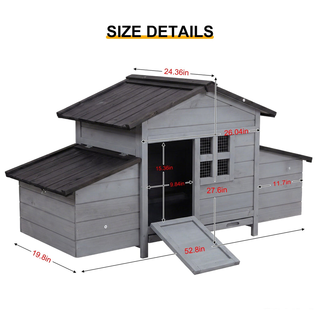 Gaildon Double-Egg-Box Chicken Coop for 2-4 Chickens, Weatherproof Chicken House Poultry Cage with Nesting Box for Outdoor Backyard, Grey