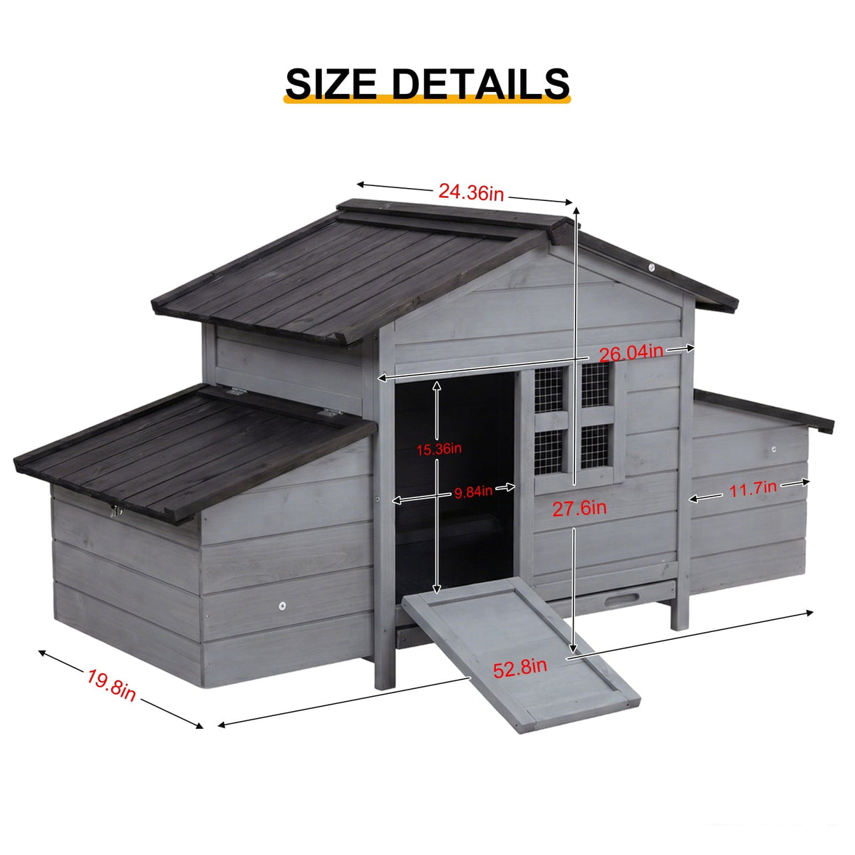Gaildon Double-Egg-Box Chicken Coop for 2-4 Chickens, Weatherproof Chicken House Poultry Cage with Nesting Box for Outdoor Backyard, Grey