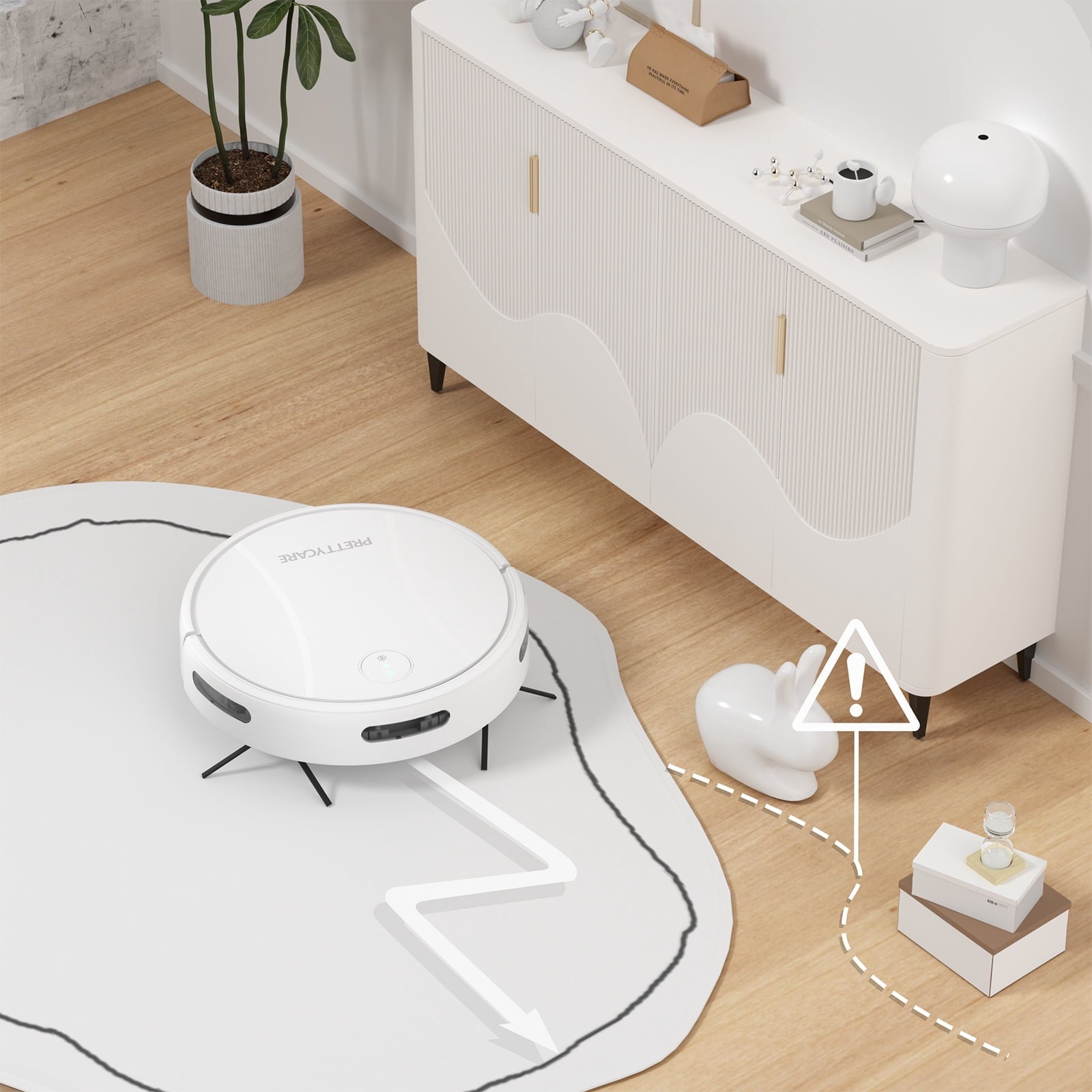 PrettyCare C2-v2 Robot Vacuum and Mop Combo Cleaner, 3-in-1, 8000Pa Suction, 5200mAh Battery, White