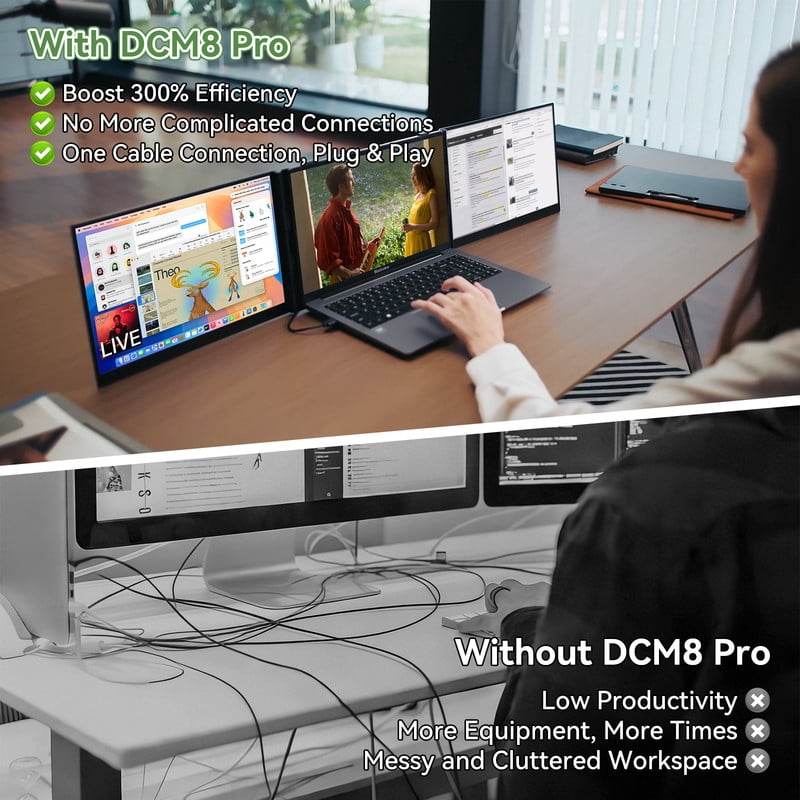 Blackview 15.6 inch Laptop Screen Extender, One Cable USB-C Connection Triple Portable Monitor, 1080P FHD IPS Dual Travel Monitor for 14"-17.3" Laptop, Win/Mac/Chrome/Android/PS4/5/Switch/Linux