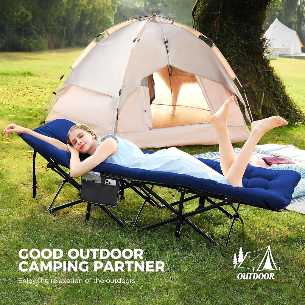 Folding Camping Cot with 2 Sided Comfort Mattress, 75*28 inch Double Layer Oxford Fabric Folding Bed, Portable Sleeping Bed Cot for Camp Office Nap Beach Travel
