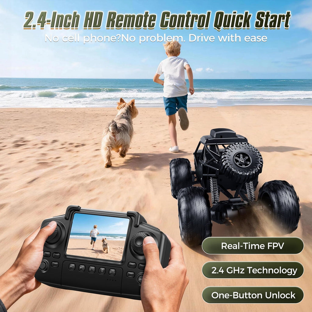 Remote Control Cars with Camera-HD,1:18 Monster Truck Toys,2.4GHZ Off Road RC Car for Kids Adults,HD Display,Two Batteries (40Minute Battery Life),Alloy Body;Makes a Great Birthday Present for Boys