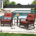 Outdoor Rocking Chairs Set of 3, Wicker Patio Furniture with Thickened Cushions and Table for Porch，350lbs Weight Capacity(Red)