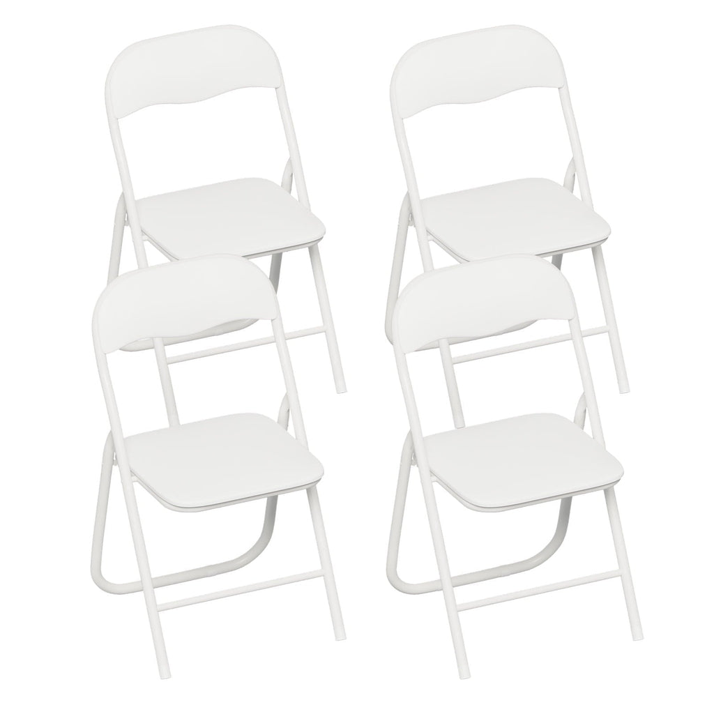 Gelloan 4 Pack Folding Chairs, Leather Padded Seat with Metal Frame Home Office Party Use,White