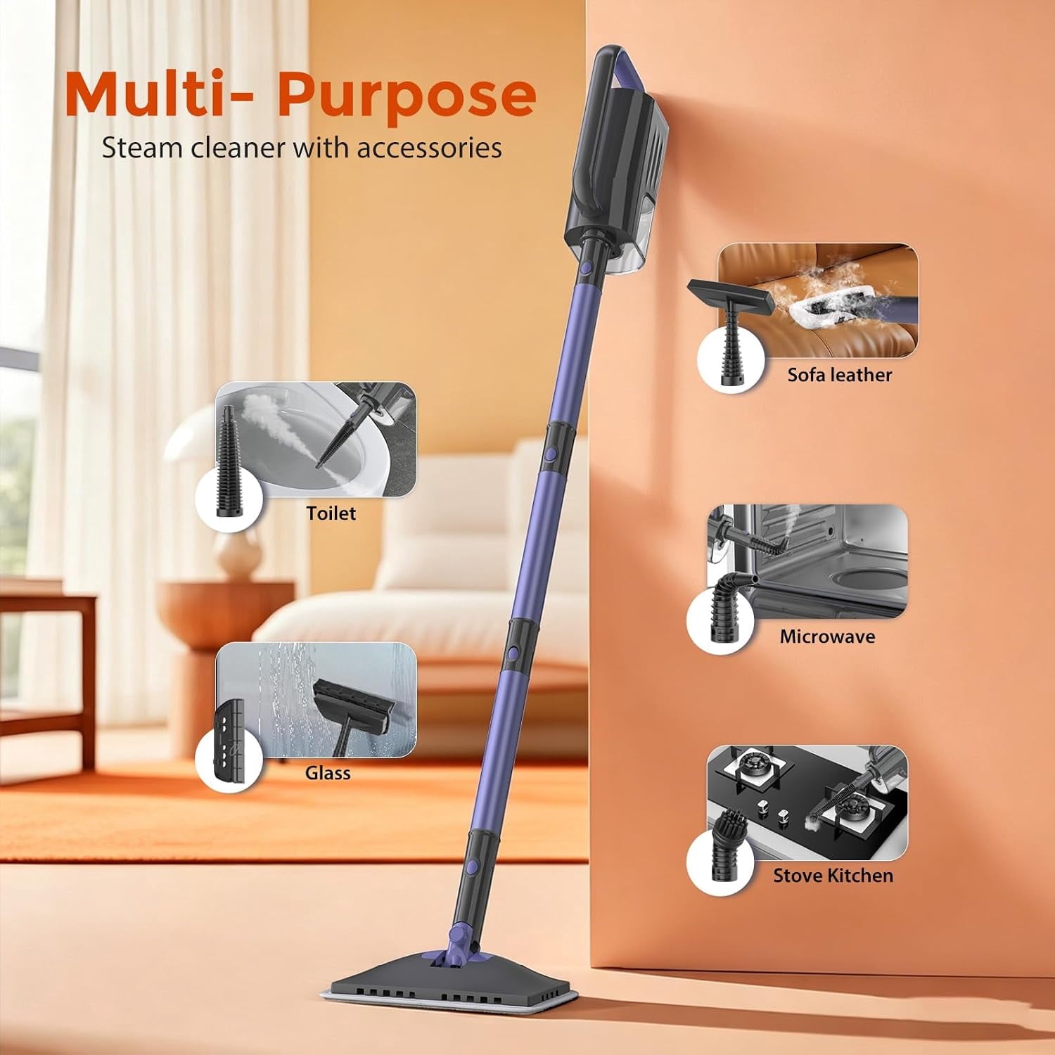 PrettyCare Steam Mop with Detachable Steam Cleaner，Handheld Steam Cleaner for Floor Cleaning