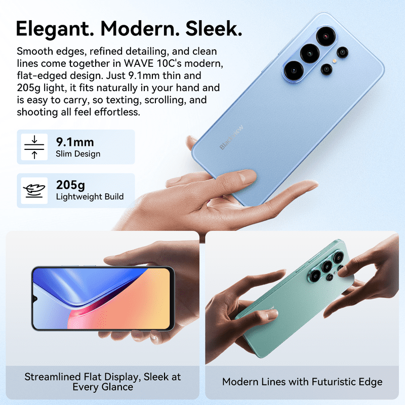Blackview WAVE 10C Unlocked Android Phones,16GB+128GB,6.88" HD+ Display,5000mAh Long-Lasting Battery,32MP Rear Camera,13MP Selfie Camera,Dual SIM 4G LTE,Google Android 16(Sunset Orange)