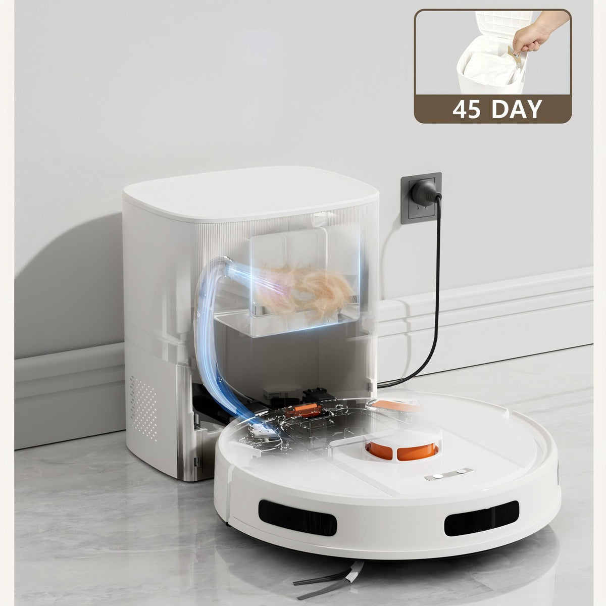 PrettyCare Robot Vacuum and Mop Combo Cleaner 9000pa,85 Days Self-Emptying & Recharging Station with 3D Home Mapping for Debris/Stain/Hair/Pet, L1 PRO, White