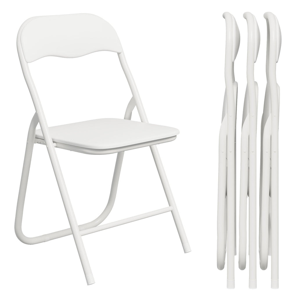 Gelloan 4 Pack Folding Chairs, Leather Padded Seat with Metal Frame Home Office Party Use,White