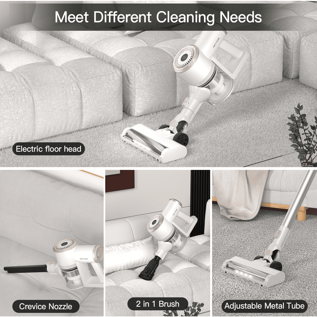 PrettyCare Cordless Stick Vacuum Cleaner Lightweight Upright for Carpet Hard Floor Pet Hair W200-W