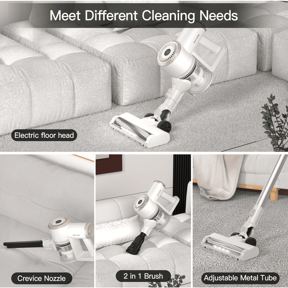 PrettyCare Cordless Stick Vacuum Cleaner Lightweight Upright for Carpet Hard Floor Pet Hair W200-W