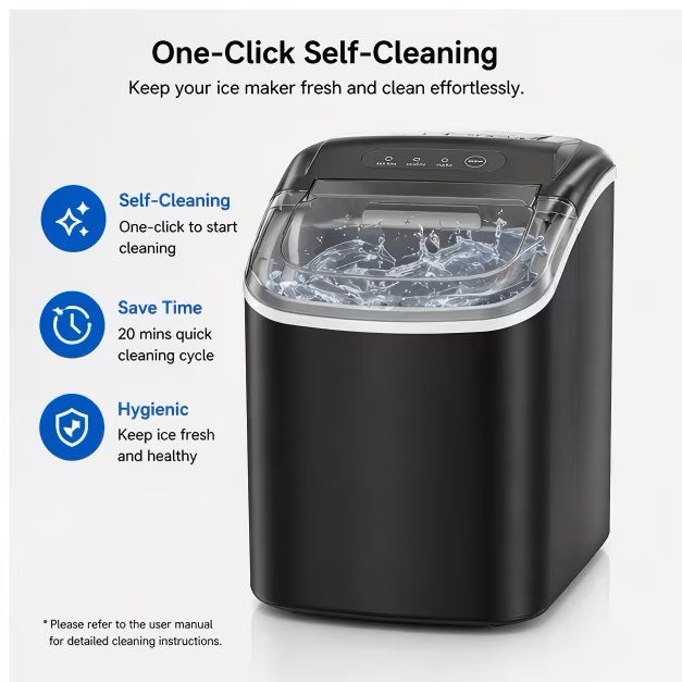 Countertop Ice Maker, Self-Cleaning Portable Ice Maker Machine, 26.5Lbs/24H Fast 9 Cubes/6Min, with Handle and Ice Scoop, Black for Home Kitchen Bar Camping