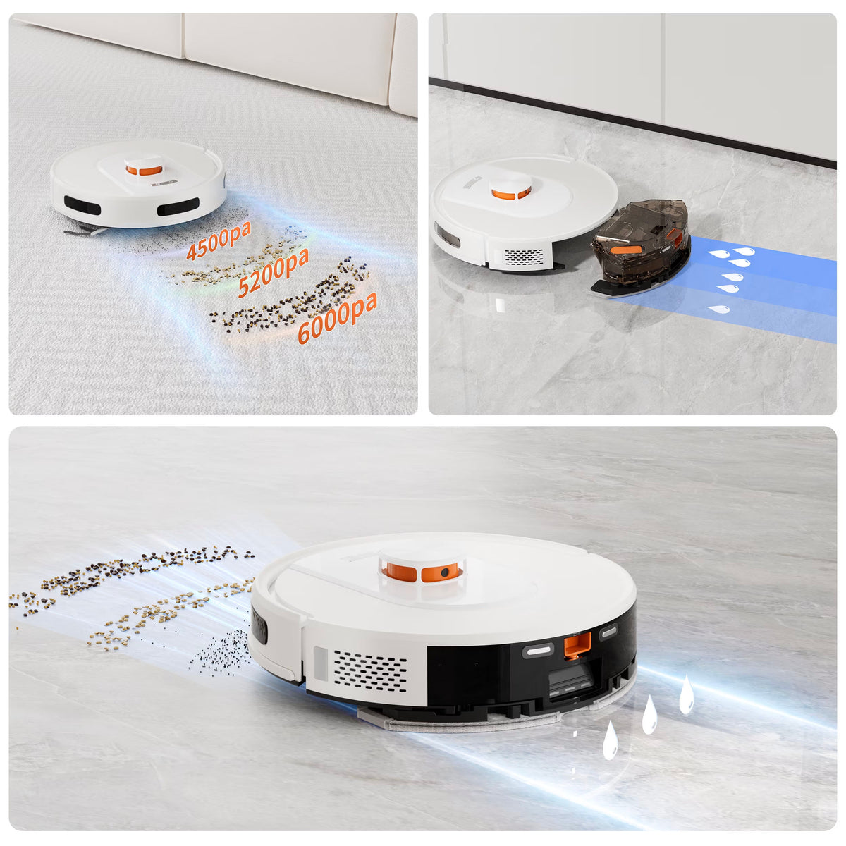 Robot Vacuum and Mop Combo Cleaner 9000pa,85 Days Self-Emptying & Recharging Station with 3D Home Mapping for Debris/Stain/Hair/Pet, L1 PRO, White
